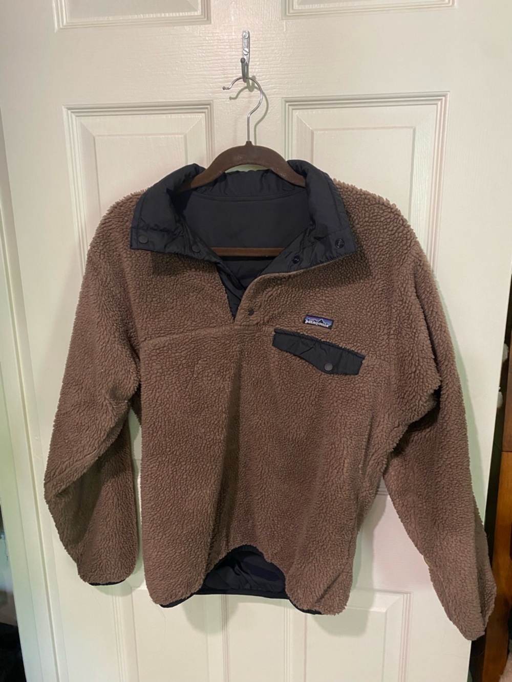 Patagonia Reversible Brown Sherpa Fleece / Black Windbreaker Snap T Pullover